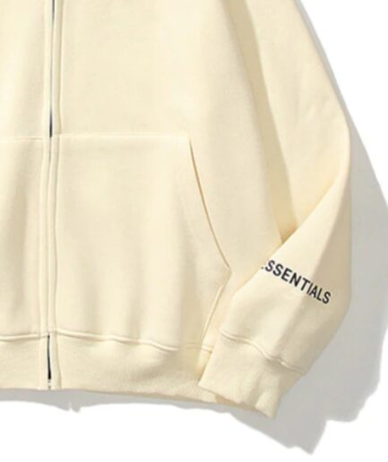 Essentials Reflective Print Zip-up Oversized Cream Hoodie