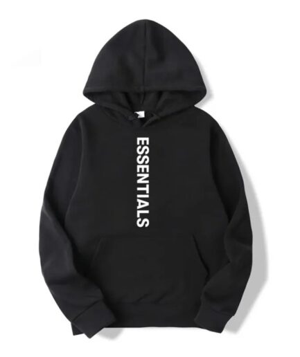 Vertical Logo Essentials Hoodie – Black